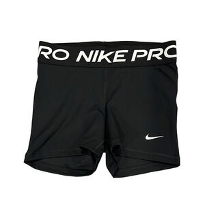 Nike Dri Fit Black biker Shorts with White Logo - small